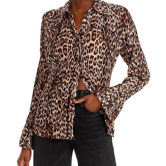 Good American Womens Plisse Animal Print Button-Down Top - SZ 3/4 - L/XL - Picture 2 of 6